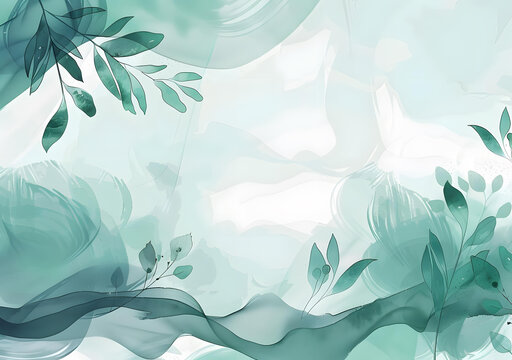 水彩抽象綠色葉子背景