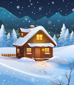 雪夜山間小屋