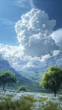 奇幻風(fēng)景: 起伏的山脈和翻滾的云