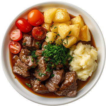 燉牛肉配蔬菜和土豆泥