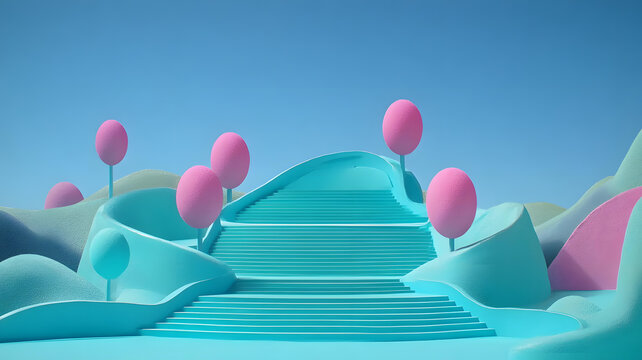粉色和藍(lán)色抽象景觀的3D渲染