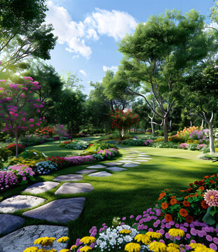 郁郁蔥蔥的花園小徑