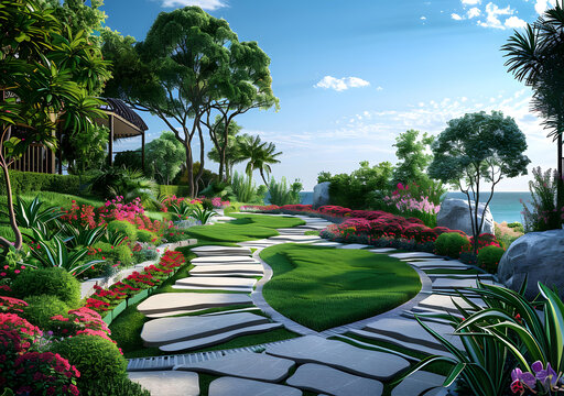 郁郁蔥蔥的花園小路