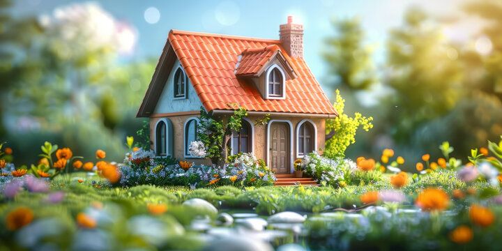 陽光明媚的小屋鮮花