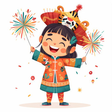 可愛的小女孩身穿旗袍慶祝中國新年