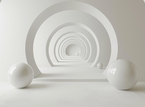 白色同心圓隧道與球體