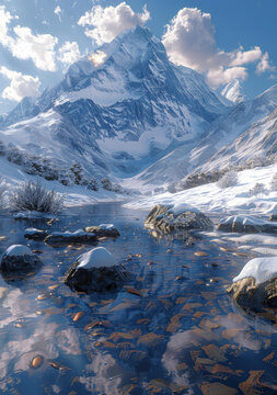 雪山冰湖冬季美景