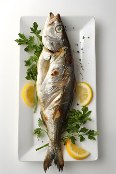 烤魚(yú)配檸檬和歐芹
