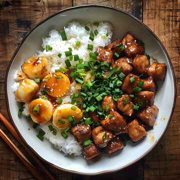 米飯配豬肉和扇貝