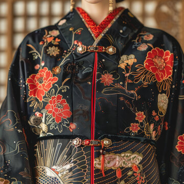身穿紅色和金色元素的中國傳統(tǒng)婚禮服的女性