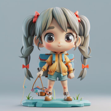 可愛的小女孩釣魚