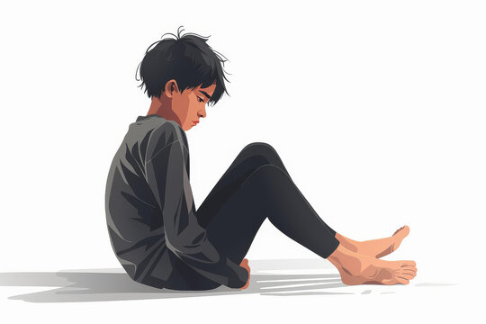 一個(gè)男孩坐在路邊