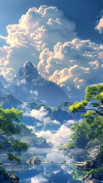 奇幻山峰湖泊