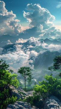 山頂?shù)臉淠竞瓦h(yuǎn)處的山脈