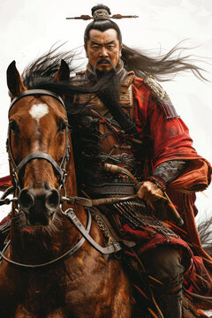 威風(fēng)凜凜的中國(guó)將軍騎在馬上