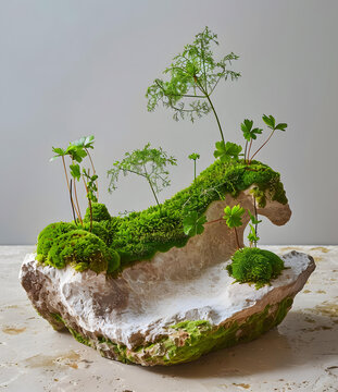 石頭上生長(zhǎng)的綠色苔蘚