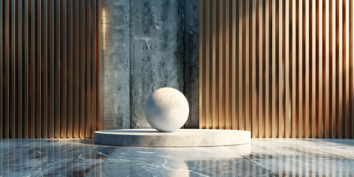 金色圓球與藝術(shù)石材展臺
