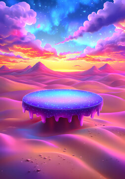夢(mèng)幻沙漠景觀，紫色滴落平臺(tái)