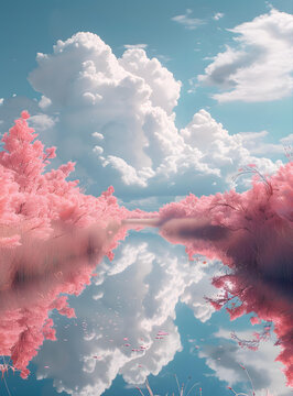 粉色的天空和湖泊