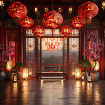富麗堂皇的中國風(fēng)大廳
