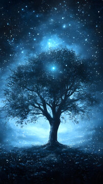 夜空樹木剪影星空