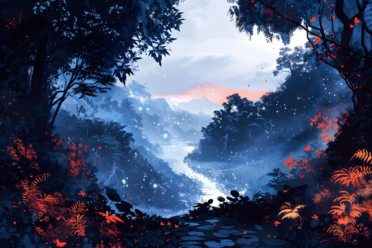 夢(mèng)幻森林河流風(fēng)景