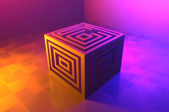 抽象3D迷宮立方體霓虹燈