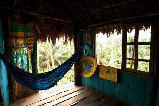 熱帶小屋的吊床