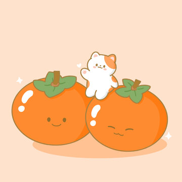 卡通柿子與貓插畫