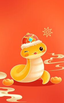 蛇年卡通形象春節(jié)插畫