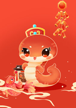 蛇年卡通形象春節(jié)插畫