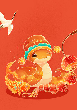 蛇年卡通形象春節(jié)插畫