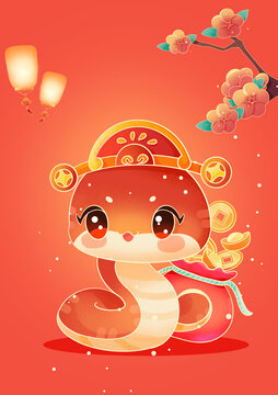 蛇年卡通形象春節(jié)插畫