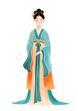 古典人物古代女生漢服插畫