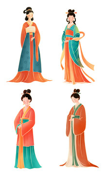 古典人物古代女生漢服插畫