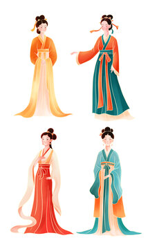 古典人物古代女生漢服插畫