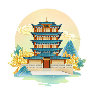麗江萬古樓國潮插畫