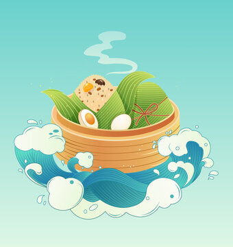 粽子和海浪插畫