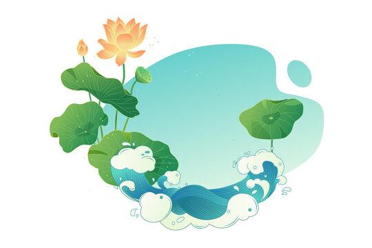 海浪和荷葉矢量插畫