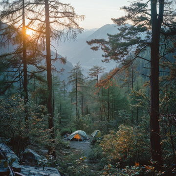 在山野林間露營