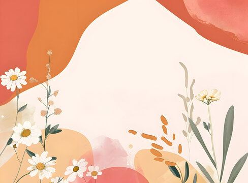 抽象花卉，白色花朵與橙色形狀