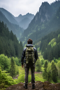 一個人站在山頂上眺望遠方