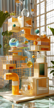 幾何圖形與球體和立方體的3D渲染