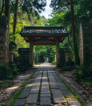 通往森林深處寺廟的石板路