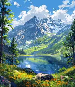 山湖花間的AI圖片