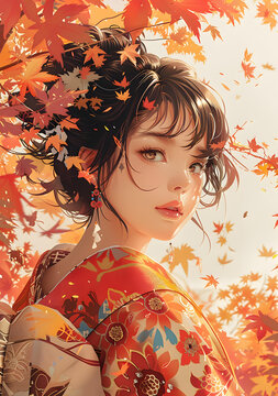 身穿和服的日本藝伎