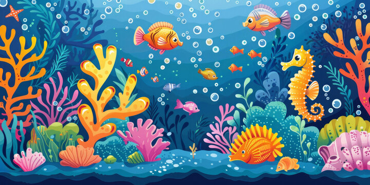 海底世界五彩繽紛的魚和珊瑚礁