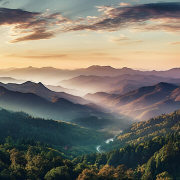 清晨群山與山谷