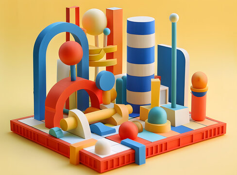 五顏六色的 3D 幾何形狀插圖