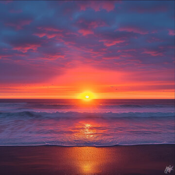 夕陽下的海灘